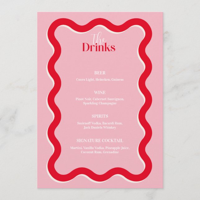 Minimalistisches modernes Hochzeitsmenü mit Bar |  Menükarte (Vorderseite)