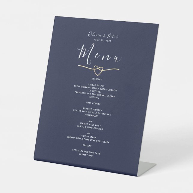 Minimalistisches modernes Hochzeitsmenü Sockelschild (Vorderseite)