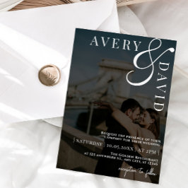 Minimalistisches modernes Hochzeitsschwarzes Foto Einladung