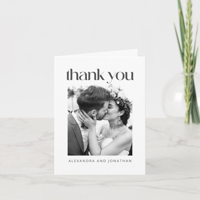 Minimalistisches modernes Hochzeitsszenario-Foto Dankeskarte (Vorderseite)