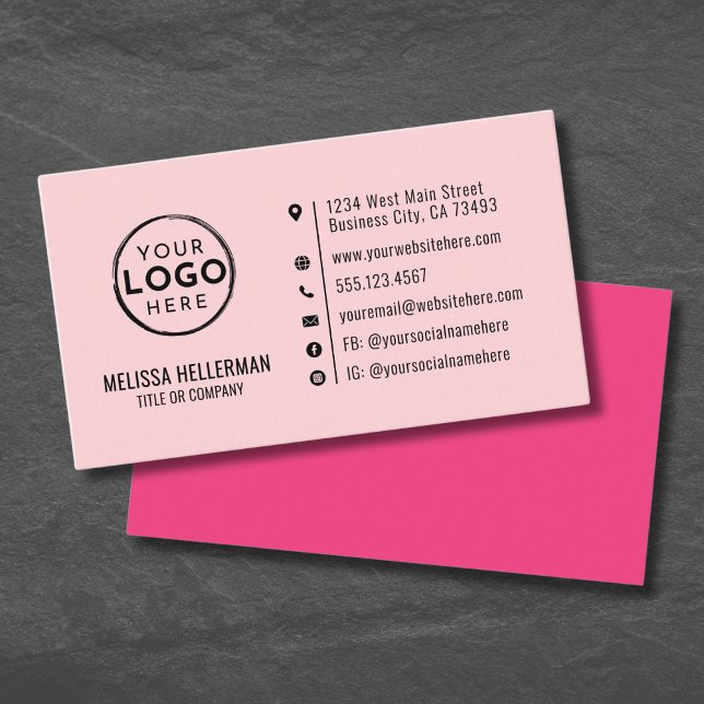 Minimalistisches, modernes Logo in Rosa Visitenkarte (Blush Pink Minimalist Modern Custom Logo Business Card)