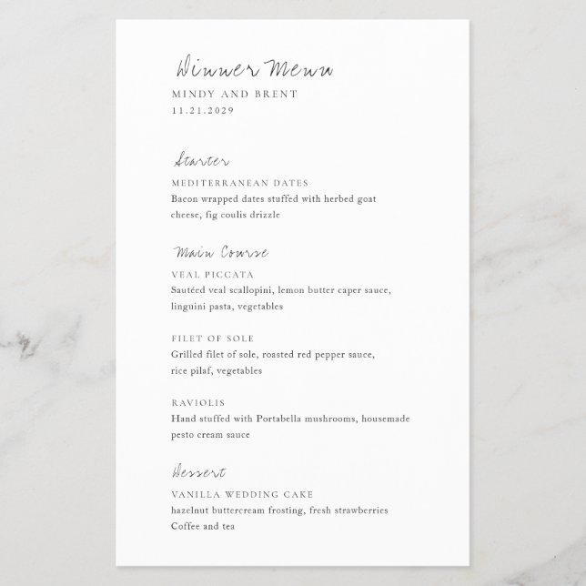 Minimalistisches, modernes Menü für Hochzeiten (Vorne)
