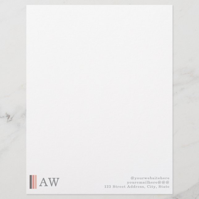 Minimalistisches modernes Monogramm in Rosa, Grau  Briefbogen (Vorderseite)