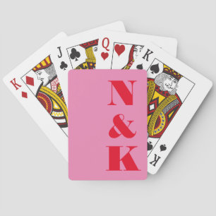 Minimalistisches modernes Monogramm Rosa Rot Hochz Spielkarten