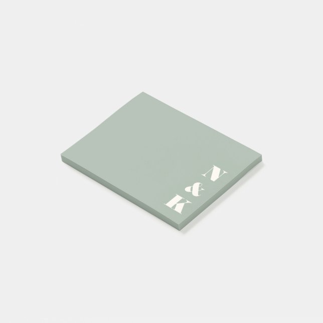 Minimalistisches modernes Monogramm Salbeigrün Cus Post-it Klebezettel (angewinkelt)