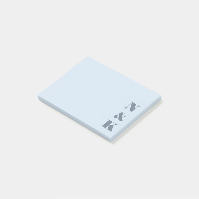 Minimalistisches Modernes Monogramm Softblau Benut Post-it Klebezettel (angewinkelt)
