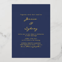 Minimalistisches, modernes Navy Blue Script Hochze