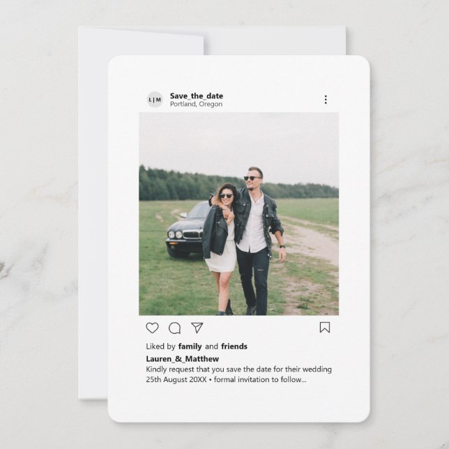 Minimalistisches modernes Round Corner Foto Instag Save The Date (Vorderseite)