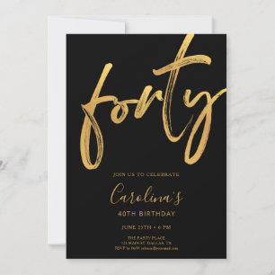 Minimalistisches modernes Schwarz & Gold zum 40. G Einladung