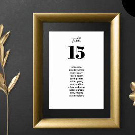 Minimalistisches, modernes Schwarz-Weiß-Sitzdiagra Tischnummer