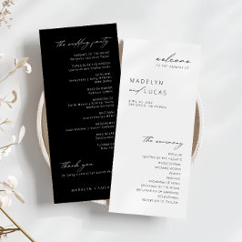 Minimalistisches, modernes Schwarz | White Wedding Menükarte