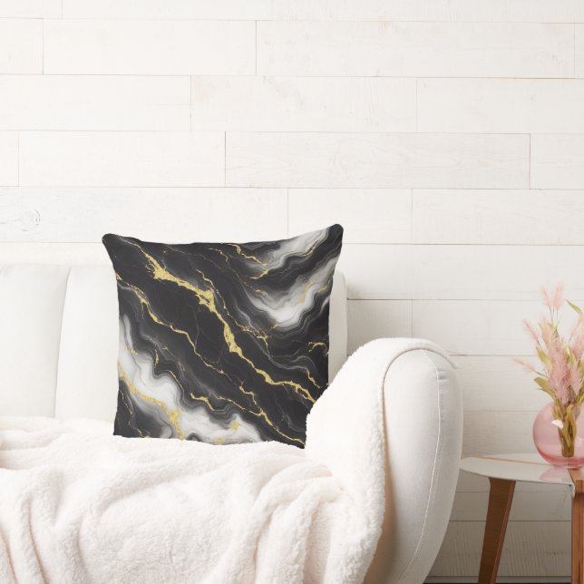Minimalistisches, modernes Schwarzes Gold Kissen (Liege)