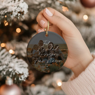 Minimalistisches modernes Script Feliz Navidad Fot Keramik Ornament