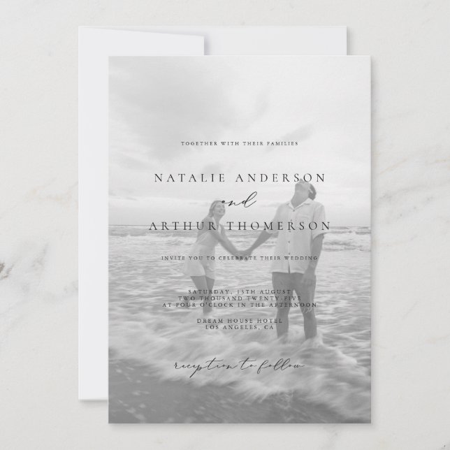 Minimalistisches, modernes Script Schwarz und Weiß Einladung (Vorderseite)