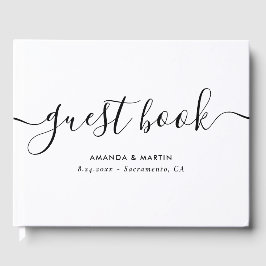 Minimalistisches, modernes Script Schwarz und Weiß Gästebuch