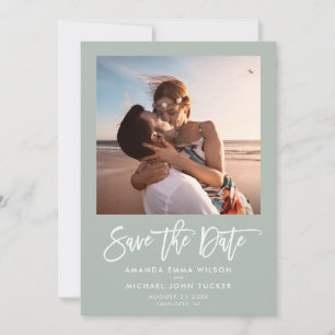 Minimalistisches modernes Skript Grüner Chic Foto Save The Date