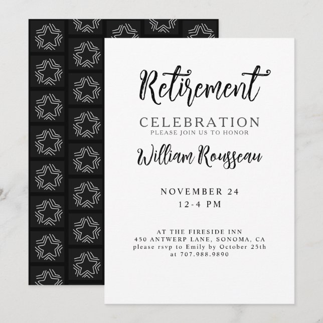 Minimalistisches modernes Typografy Retirement Par Einladung (Vorne/Hinten)