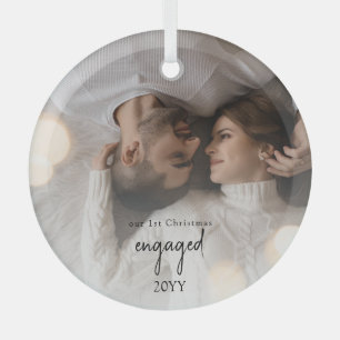 Minimalistisches modernes verlobtes Foto Ornament Aus Glas