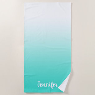 Minimalistisches modernes Weiß zu Türkis Ombre Strandtuch