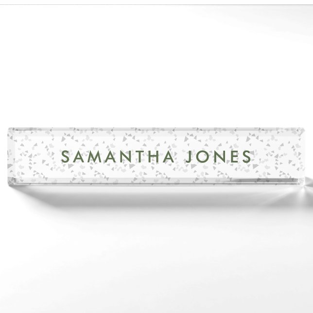 Minimalistisches, modernes White Terrazzo Namplate Namensplakette (Vorderseite)