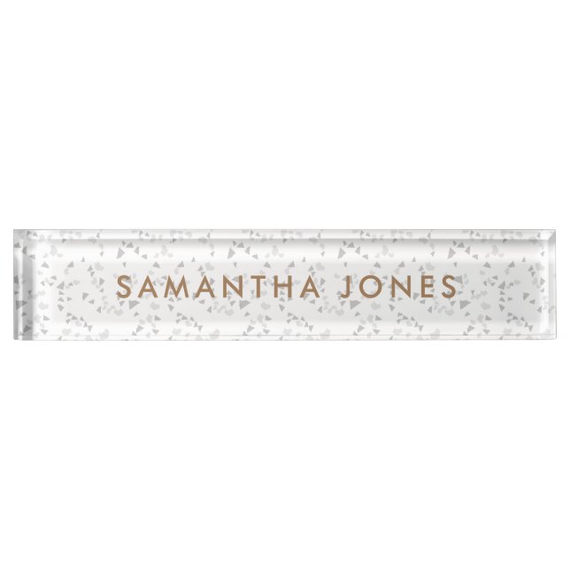 Minimalistisches, modernes White Terrazzo Namplate Namensplakette (Vorderseite)