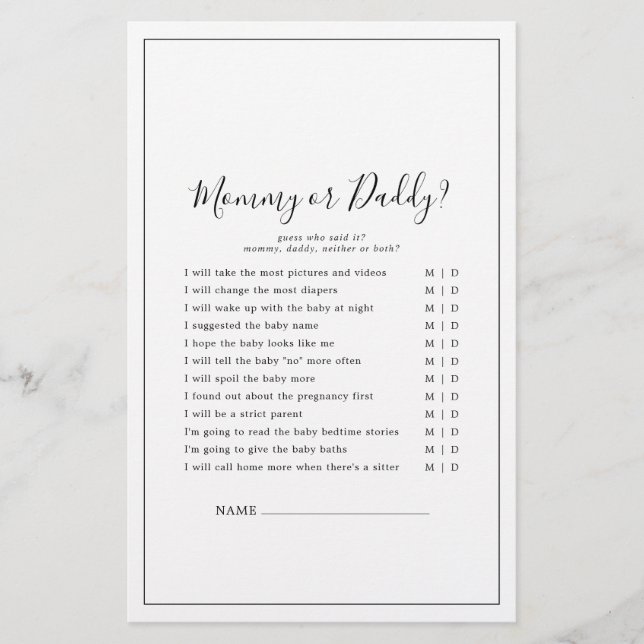 Minimalistisches Mommy oder Daddy Game (Vorderseite)