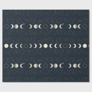 Minimalistisches Mondphasenmuster mit Sternen und Geschenkpapier