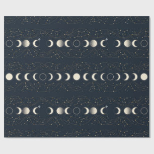 Minimalistisches Mondphasenmuster mit Sternen und Geschenkpapier