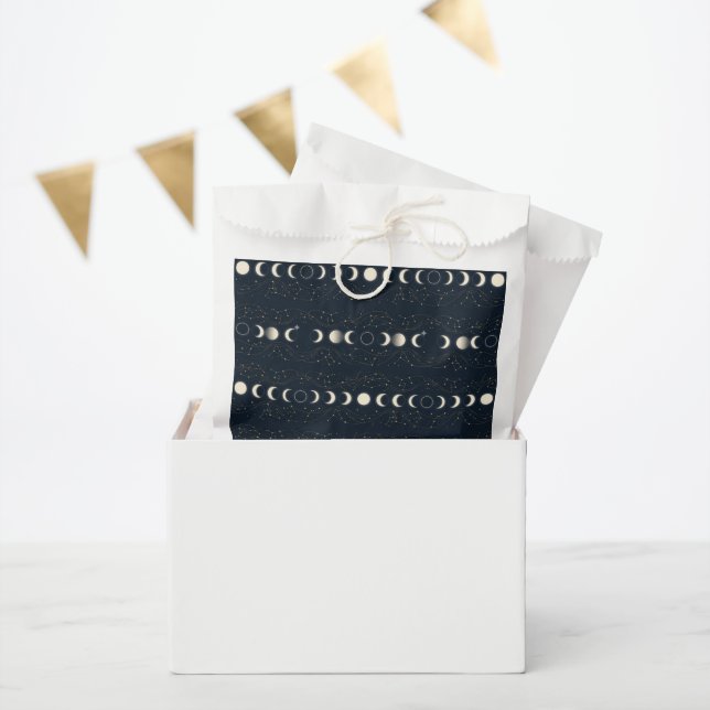 Minimalistisches Mondphasenmuster mit Sternen und  Geschenktütchen (Party)
