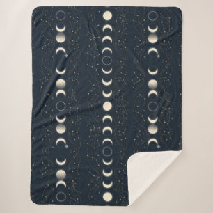 Minimalistisches Mondphasenmuster mit Sternen und Sherpadecke