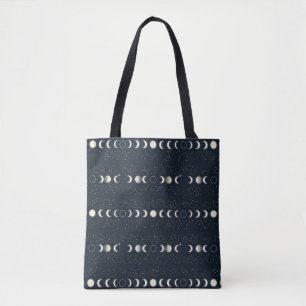 Minimalistisches Mondphasenmuster mit Sternen und Tasche