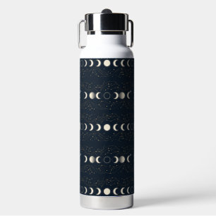 Minimalistisches Mondphasenmuster mit Sternen und Trinkflasche