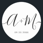 Minimalistisches Mongram Script für das benutzerde Runder Aufkleber<br><div class="desc">Erhöhen Sie Ihre Hochzeitdetails mit dem Minimalistischen Monogram Script Custom Wedding Date Sticker. Dieser elegante und personalisierte Aufkleber fügt Ihrem Hochzeitsgeschenk eine Touch von Eleganz hinzu, sodass Sie Ihr Mono- und Hochzeitsdatum auf einfache, aber wirkungsvolle Weise präsentieren können. Der Aufkleber zeichnet sich durch ein minimalistisches Skriptdesign aus, das zeitlose Eleganz...</div>