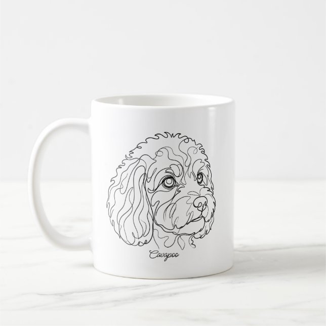 Minimalistisches monochromes Cavapoo Cavoodle Lini Kaffeetasse (Links)
