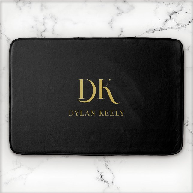 Minimalistisches Monogram Black Gold Stilvoll Badematte (Von Creator hochgeladen)