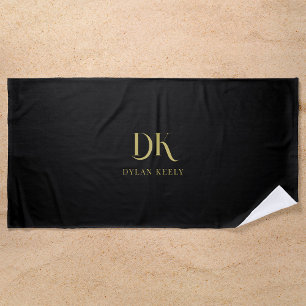 Minimalistisches Monogram Black Gold Stilvoll Strandtuch