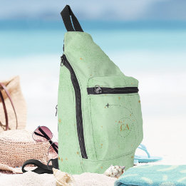 Minimalistisches Monogram Gold Sage Green Airplane Crossbody Bag