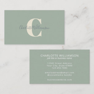 Minimalistisches Monogram Sage Green Elegant Scrip Visitenkarte