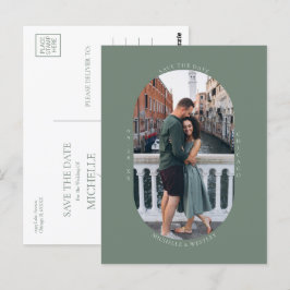 Minimalistisches Monogram Sage Green Foto Save the Postkarte