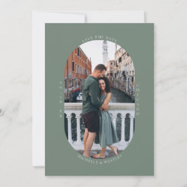 Minimalistisches Monogram Sage Green Wedding Foto Save The Date