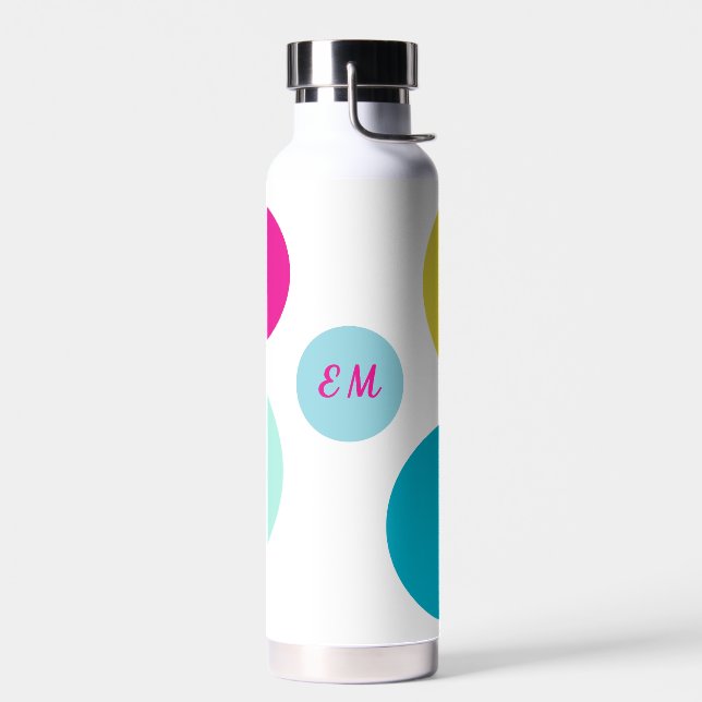 Minimalistisches Monogramm Aqua, Rosa und Grün-Bla Trinkflasche (Links)