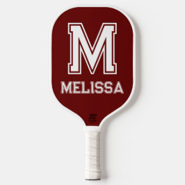 Minimalistisches Monogramm aus Weiß und Burgund Pickleball Schläger