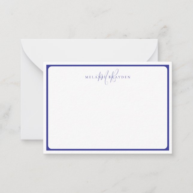Minimalistisches Monogramm Blaue Spitzkurven-Grenz Mitteilungskarte (Vorderseite)