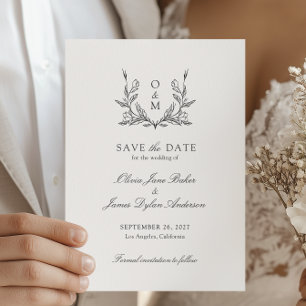 Minimalistisches Monogramm Botanisches Wappen Hoch Save The Date