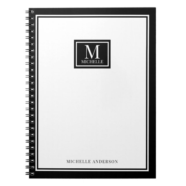 Minimalistisches Monogramm Chic Doppelrand Schwarz Notizblock (Vorderseite)