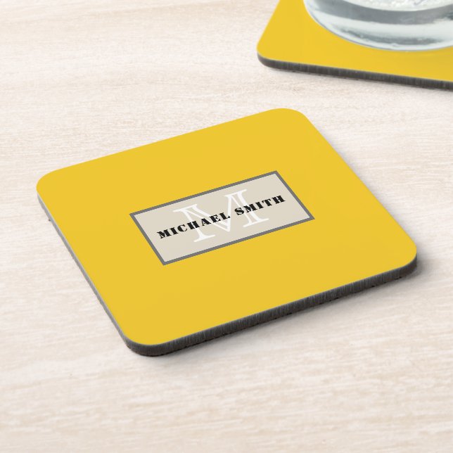 Minimalistisches Monogramm Deep Lemon Background Getränkeuntersetzer (Linke Seite)