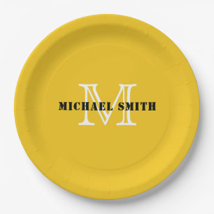 Minimalistisches Monogramm Deep Lemon Background Pappteller