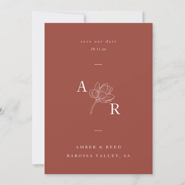 Minimalistisches Monogramm der Blumen Save The Date (Vorderseite)