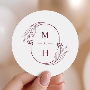 Minimalistisches Monogramm Elegante Burgunder Hoch Runder Aufkleber