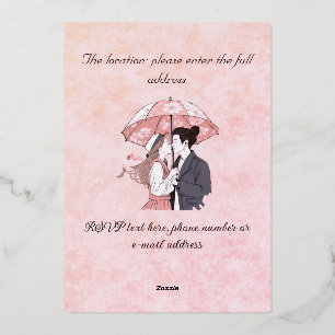 Minimalistisches Monogramm eleganter rosa Paar Reg Folieneinladung